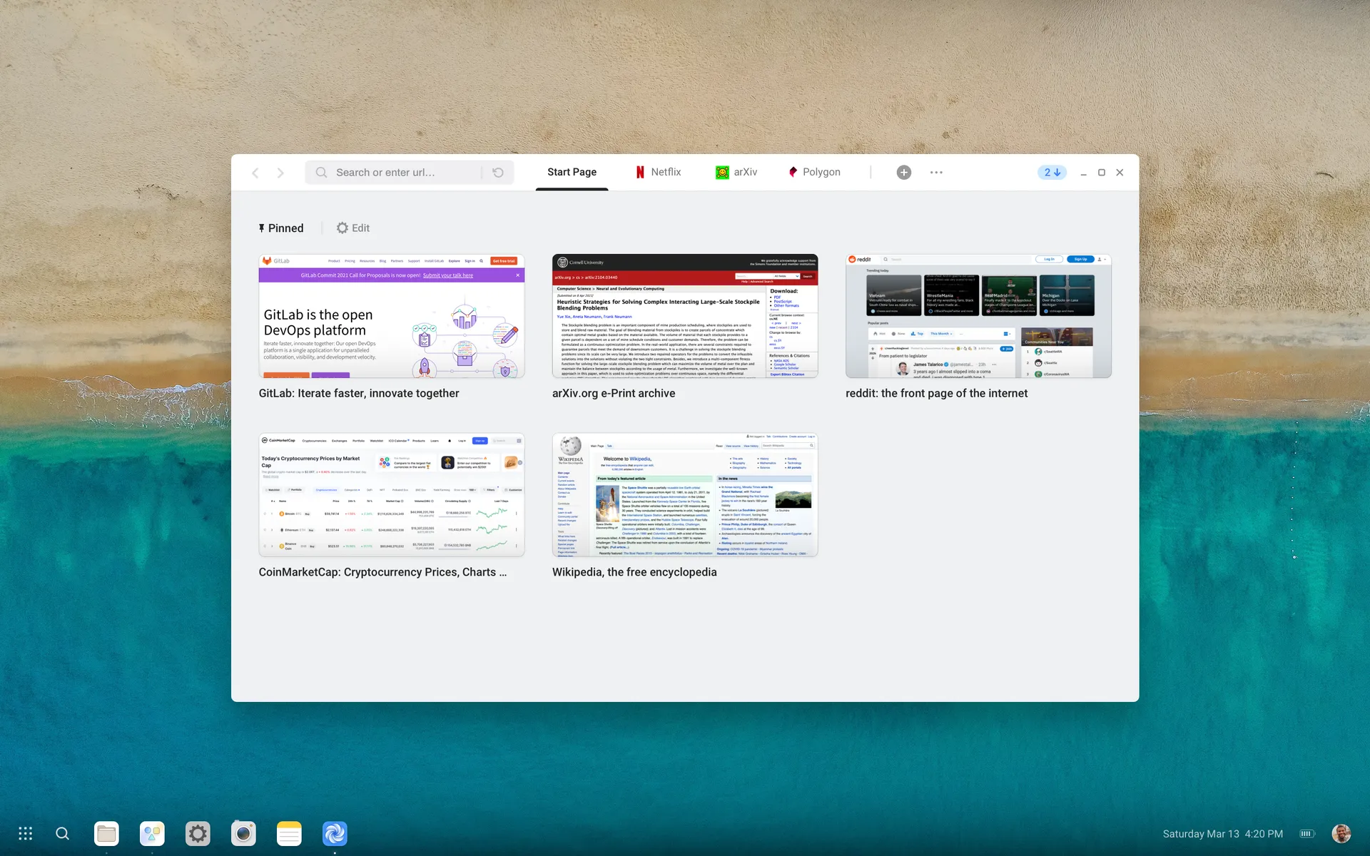 AbstractOS desktop with the Turbine browser